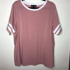 Blush pink tee with athletic stripes